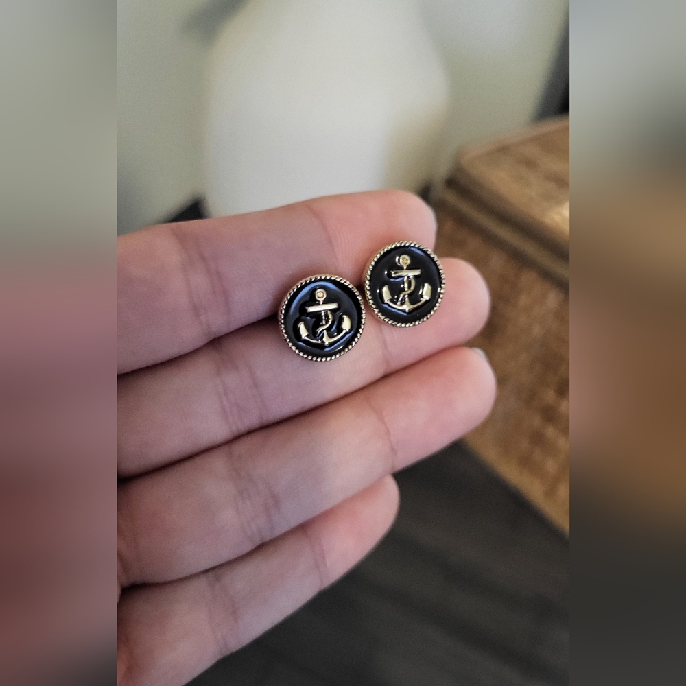 Vintage Style Nautical Anchor Button Stud/Post Earrings